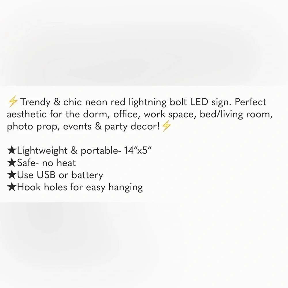 Neon Red Lightning Bolt LED Room/Wall/Party Decor